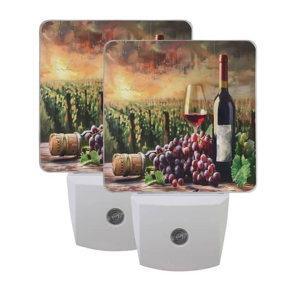 Grapes Wine Glass Bottle Plug In Integrated LED Fixture Vanity Light Bar 2 Pack with Dusk to Dawn Sensor