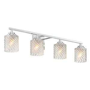 Savona 33.5 in. 4-lights Chrome Vanity Light with Cut Crystal Glass Shade