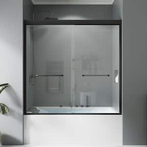 56 in. to 60 in. W x 58 in. H Sliding Framed Tub Door in Matte Black with 5/16 in. (8 mm) Tempered Clear Glass