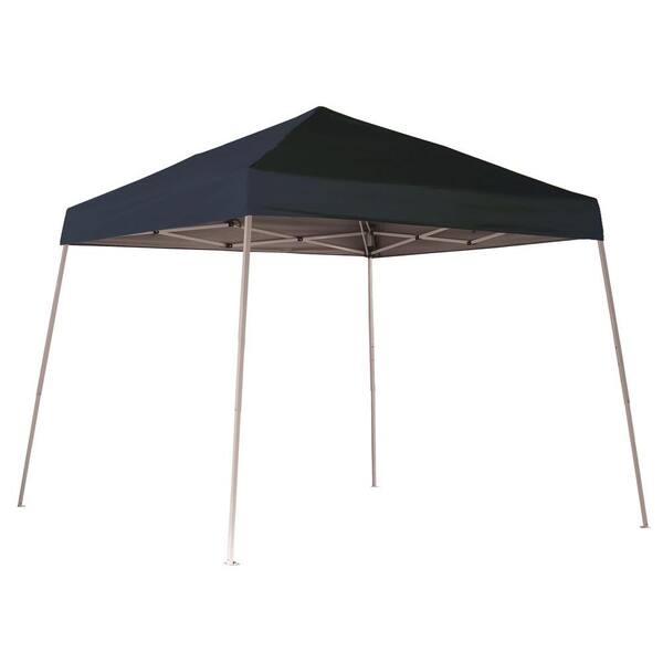 ShelterLogic 10 ft. W x 10 ft. D Sports Series Slant-Leg Pop-Up Canopy in Black w/ Steel Frame, Open-Top Design, and Wheeled Bag