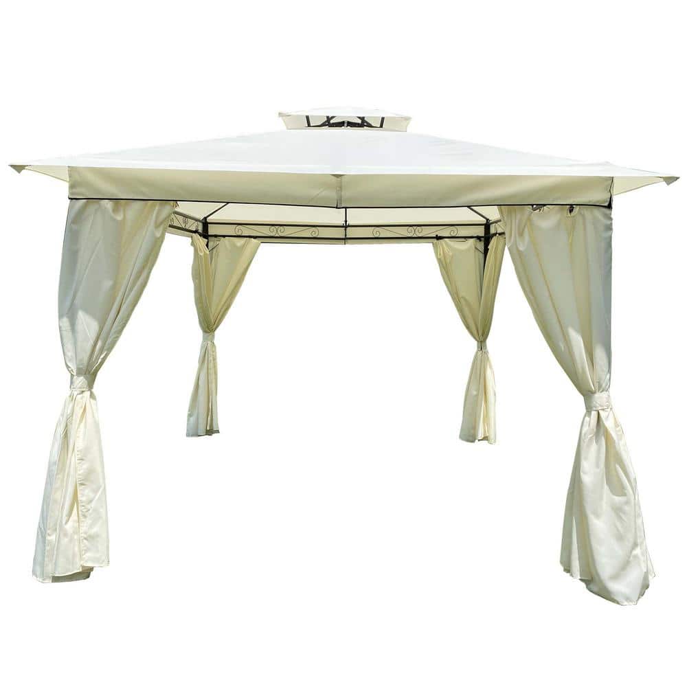 9.7 ft. x 9.7 ft. Beige Outdoor Patio Garden Gazebo Tent, Outdoor Shading, 
