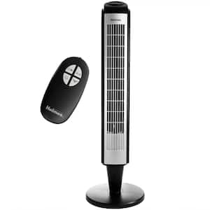 36 in. Oscillating Tower Fan with Remote Control in Black and Silver
