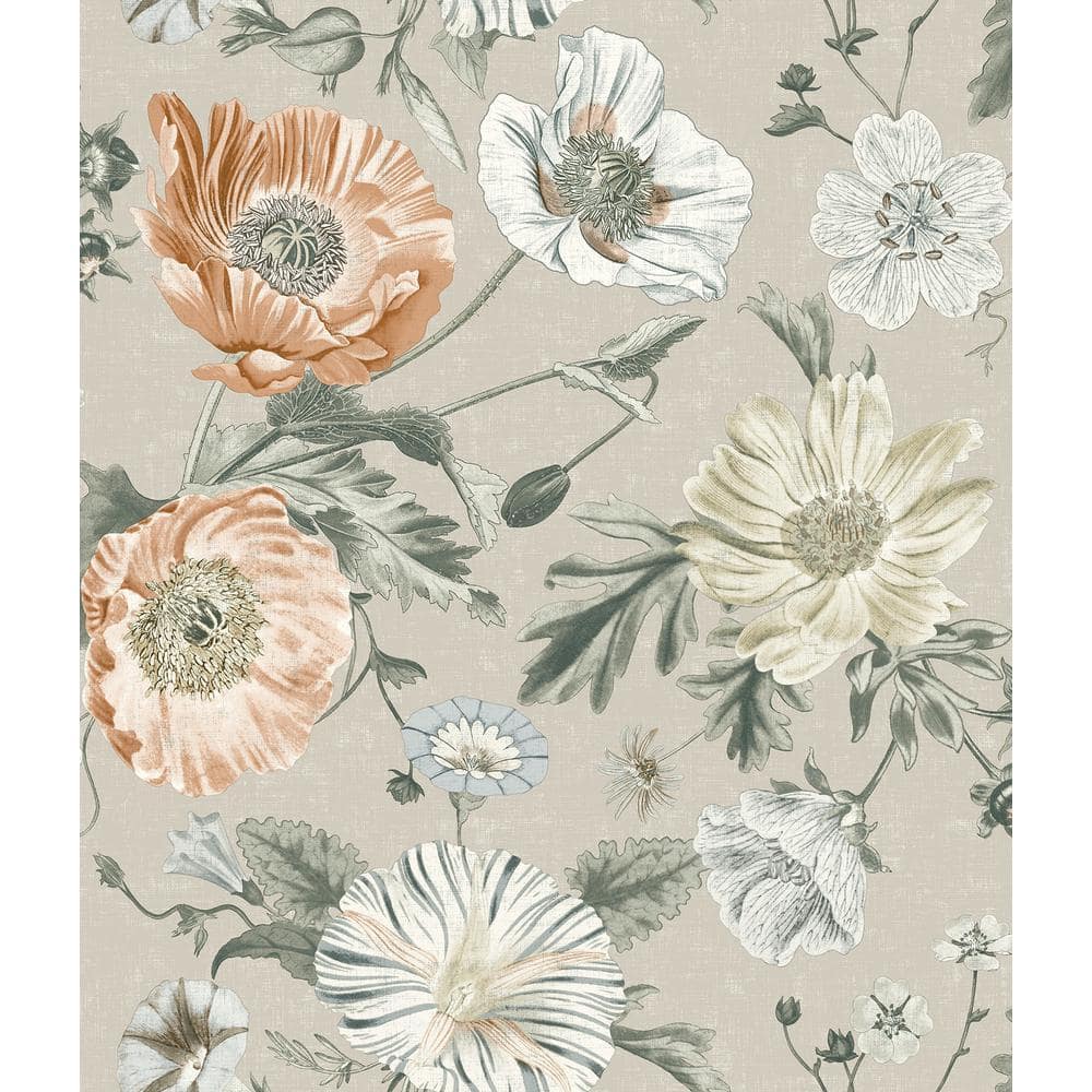 RoomMates Orange Vintage Poppy Peel and Stick Wallpaper RMK12811PL ...