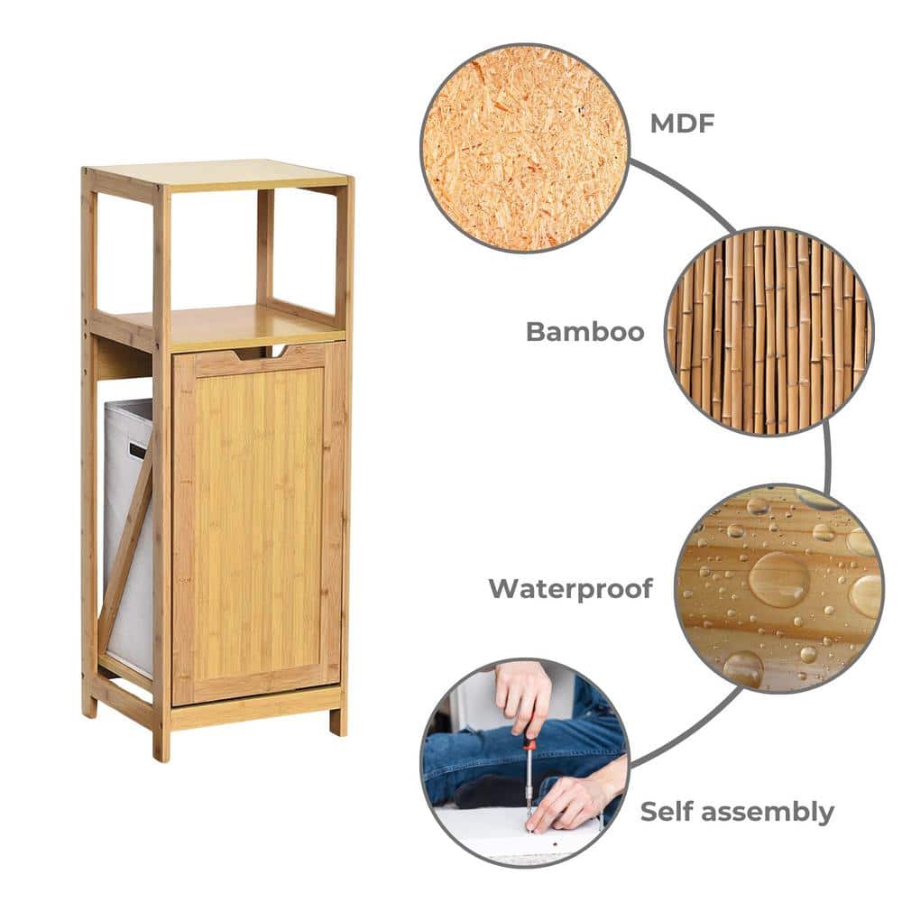 Bamboo Tilt-Out Laundry Hamper with Shelves and Lid