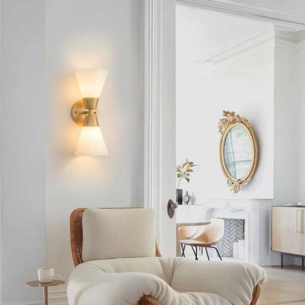 Aurora 5.3 in. 2-Light Modern Gold Wall Sconce, Double Tube Design Up and Down Lighting for Bathroom Bedroom Hallway