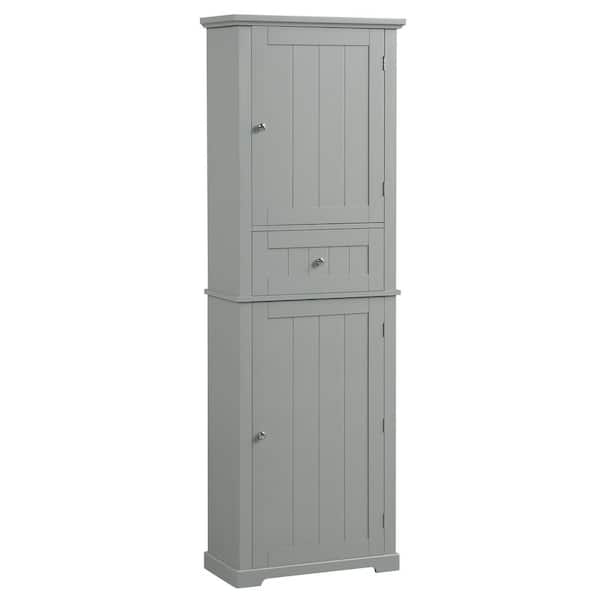 YSQCAR 22 in. W x 11 in. D x 68 in. H Gray MDF Freestanding Linen Cabinet with Door and Drawers, Adjustable Shelf