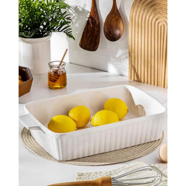 1-Piece White 15.6 in. x 9.2 in. 4.4 qt. Large Casserole Carrier Set, Rectangular Lasagna Pan Deep with Handles