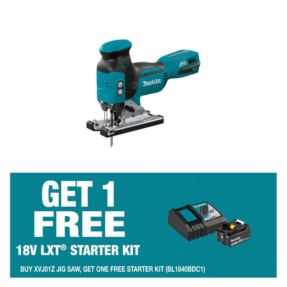 Makita 18V LXT Lithium‑Ion Brushless Cordless Barrel Grip Jig Saw with bonus 18-Volt 4.0Ah LXT Battery and Charger Starter Pack