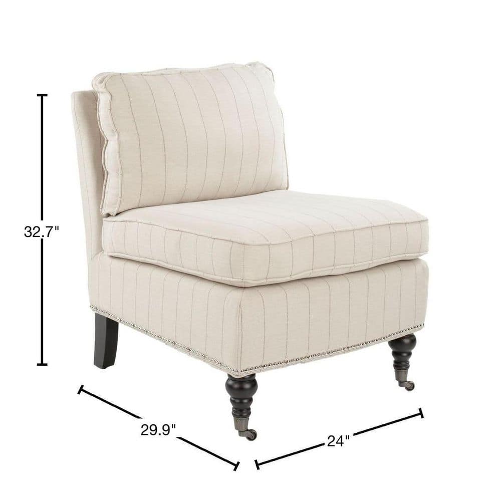 Flax Beige Linen Slipper Chair with Spindle Legs