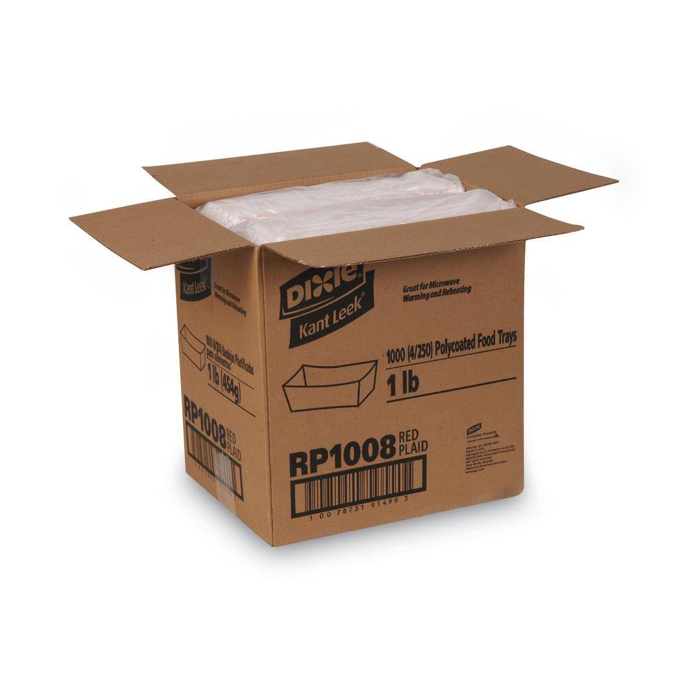 Red Plaid Polycoated Paper Food Tray, 1 lb Capacity
