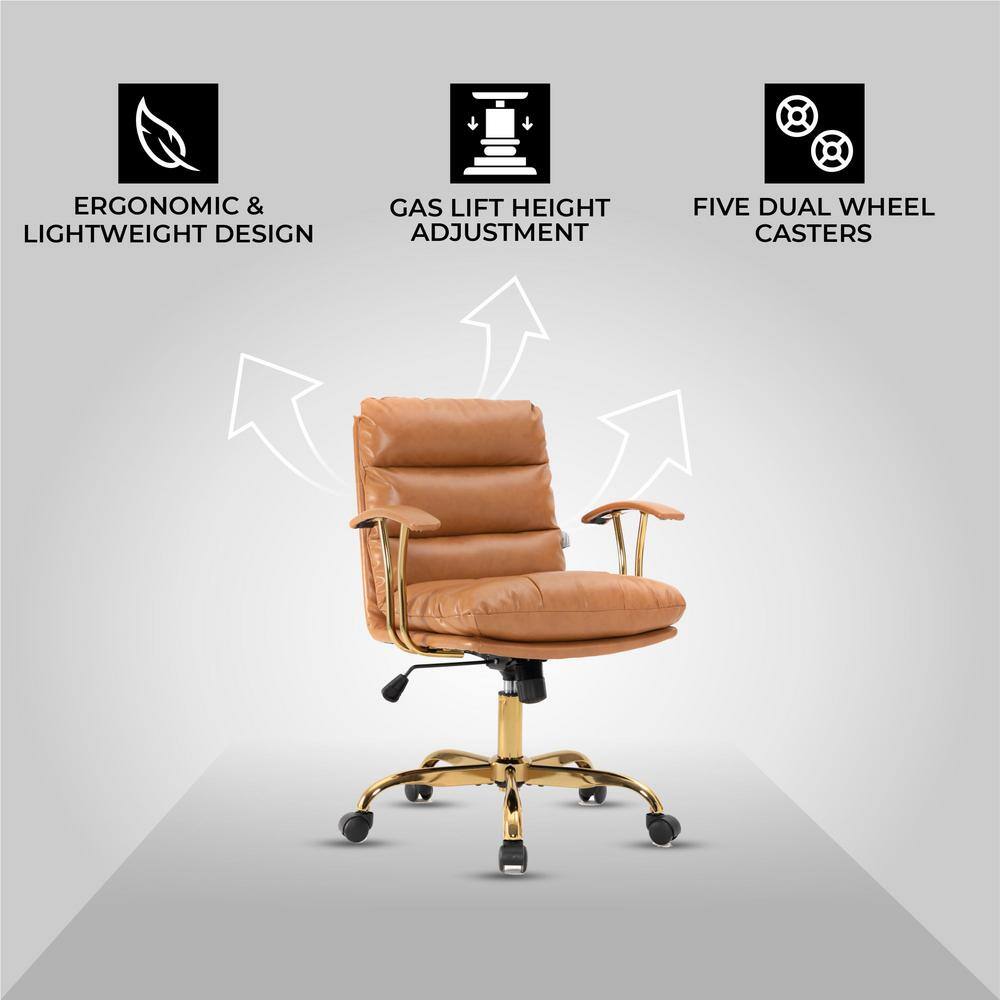Saddle Brown Leather Swivel Executive Office Chair with Metal Base