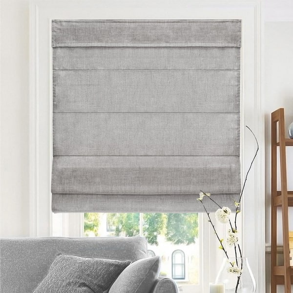Belgian Denim Cordless Light Filtering Privacy Polyester Roman Shades 29 in. W x 64 in. L