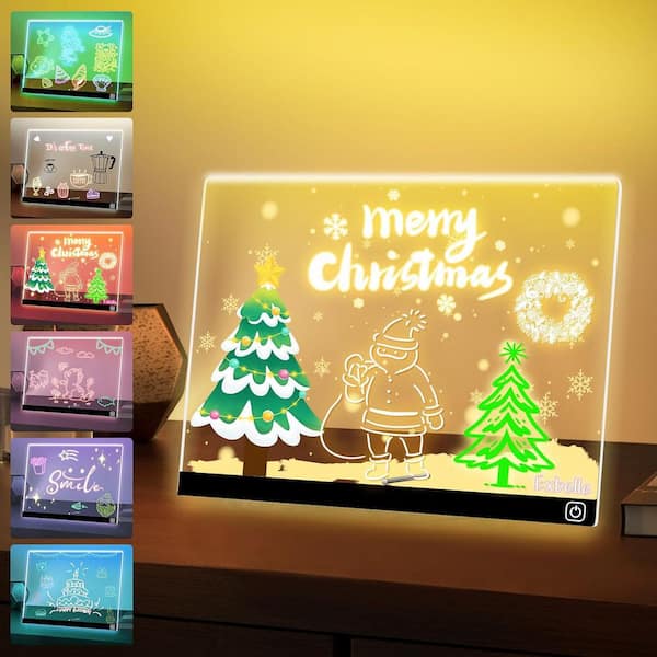 10.3 in. x 13.7 in. LED Acrylic Dry Erase Board Stand 2 Modes 7 Colors Light as Night Light w/ 7 Markers for Room/Office