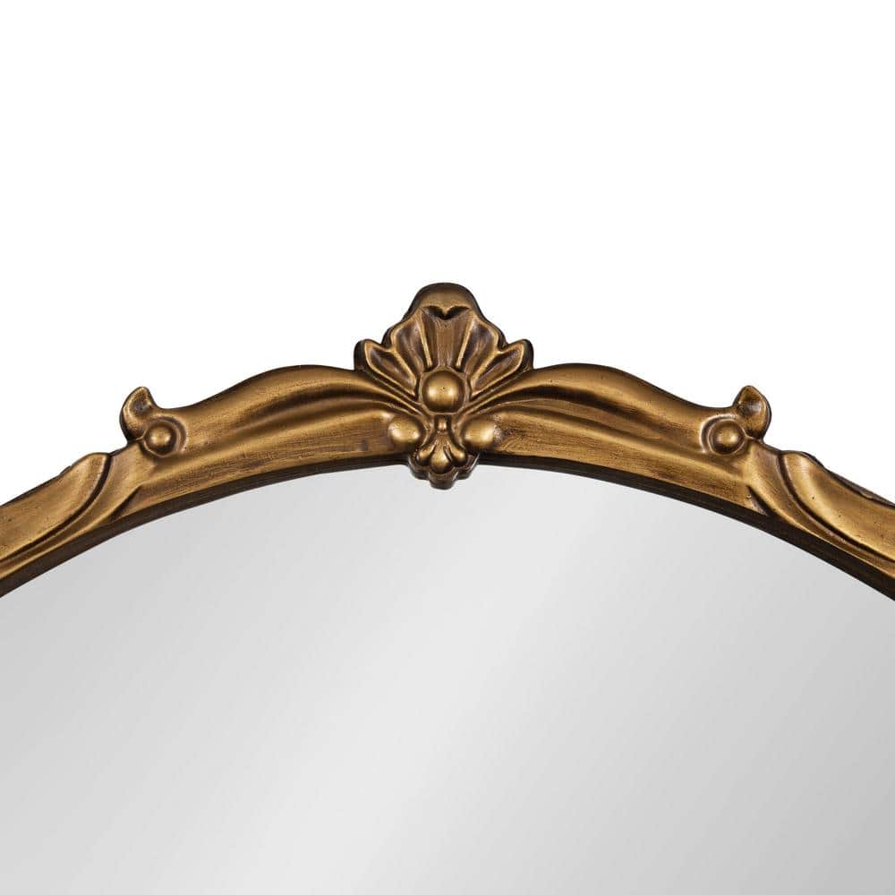 Elegant Gold Round 33" Baroque-Inspired Vanity Mirror