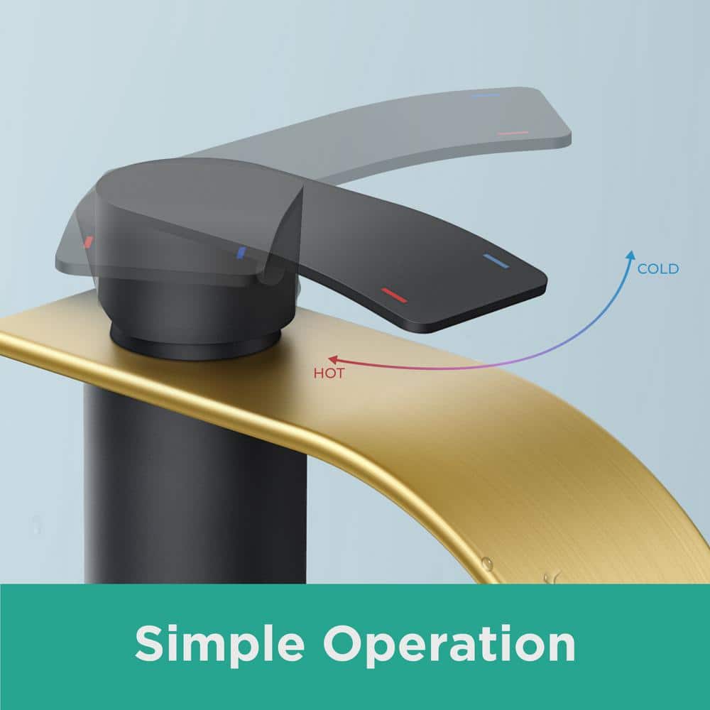 Black and Brushed Gold Stainless Steel Single Handle Bathroom Faucet