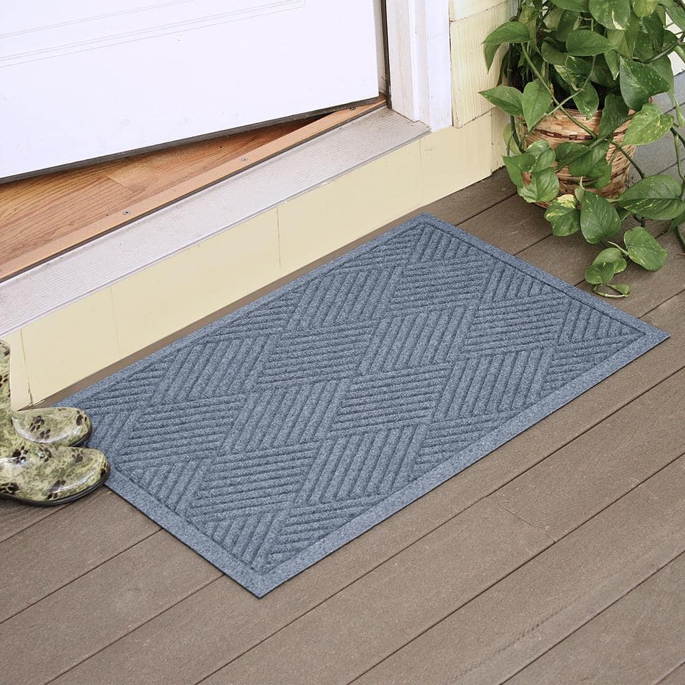 Bluestone Rubber Rectangle Outdoor Doormat with Diamond Pattern