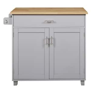 Gray Wooden 39 in. Kitchen Island with 1 Drawer, Internal Storage Rack and Rubber Wood Top, Rolling Type
