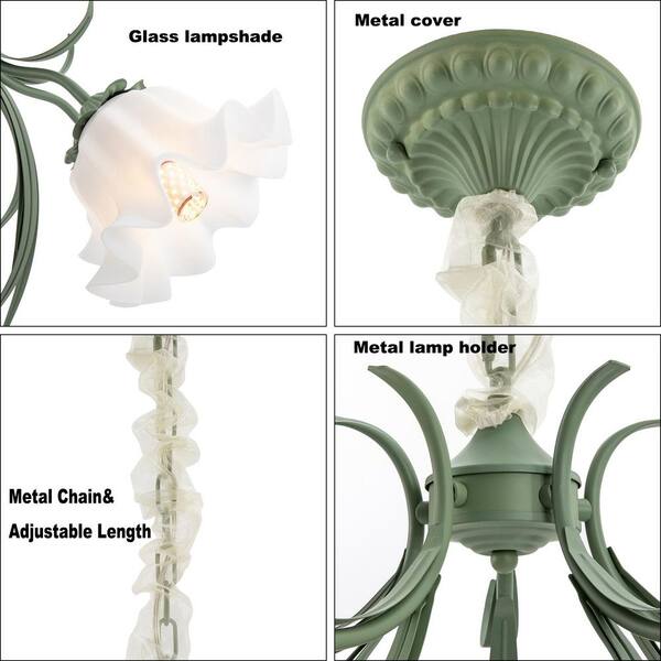 OUKANING 25.59 in. 5-Light Green Modern Flower Shape Chandelier