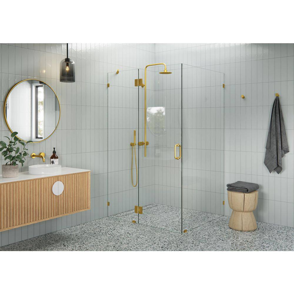 46 in. W x 38 in. D x 78 in. H Pivot Frameless Corner Shower Enclosure in Satin Brass Finish with Clear Glass price history on PriceWatchPro