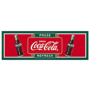 Red/Multi 2 ft. x 5 ft. For Man Cave Bedroom Kitchen Coca-Cola 1900s Vintage Washable Non-Slip Runner Rug