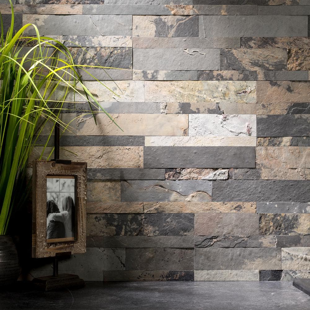 Medley Slate Peel and Stick Natural Stone Backsplash Tile