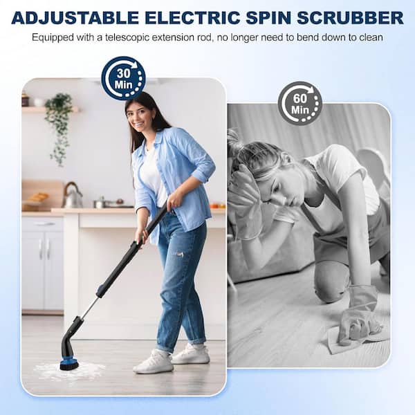 40 in. Electric Spin Scrubber, Cordless Cleaning Brush with 4 Replaceable  Heads and Adjustable Handle - (1-Pack)