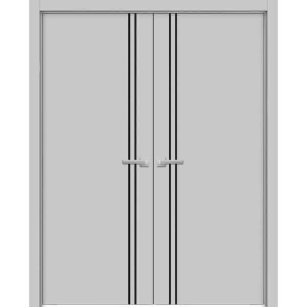 Sartodoors 48 in. x 80 in. 2 Panel Matte Grey Finished Solid Wood with Honeycomb Sliding Door with Hardware