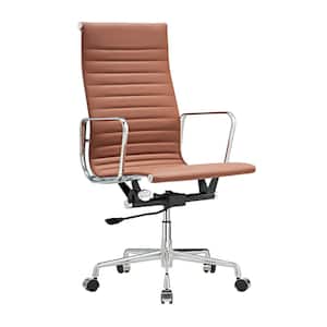 Magic Home Brown PU Leather Alloy Base High Back Task Office Chair