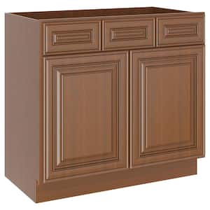 36 in. W. X 21 in. D X 34.5 in H in Cameo Scotch Plywood Ready to Assemble Vanity Base 2-Drawers Kitchen Cabinet
