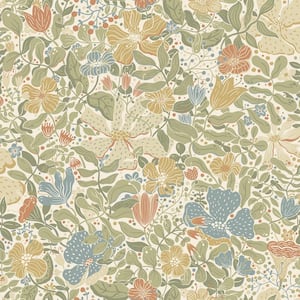 Green Midsommar Floral Medley Paper Non-Pasted Non-Woven Matte Wallpaper