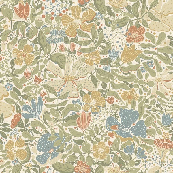 A-Street Prints Green Midsommar Light Green Floral Medley Wallpaper Sample