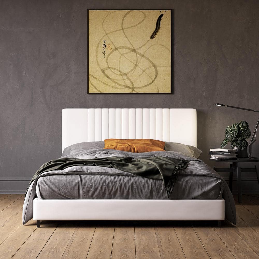 Twin White Faux Leather Upholstered Bed with Tufted Headboard