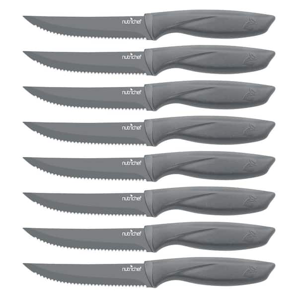 NutriChef 7 in. Stainless Steel Partial Tang Serrated Edge Steak Knife with PP Handle (Set of 8)