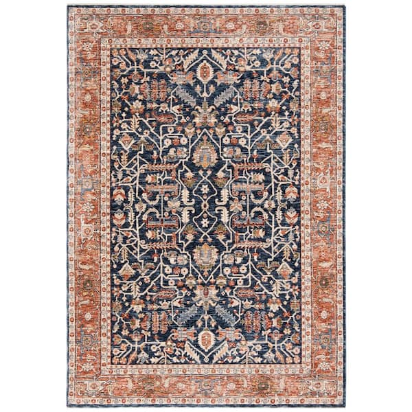 Heirloom 4 ft. x 6 ft. Navy/Beige Border Distressed Area Rug