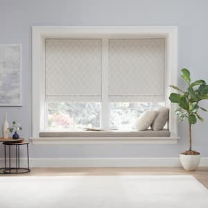 Darien Linen Ogee Pattern Polyester 39 in. W x 64 in. L 100% Blackout Single Cordless Roman Shade