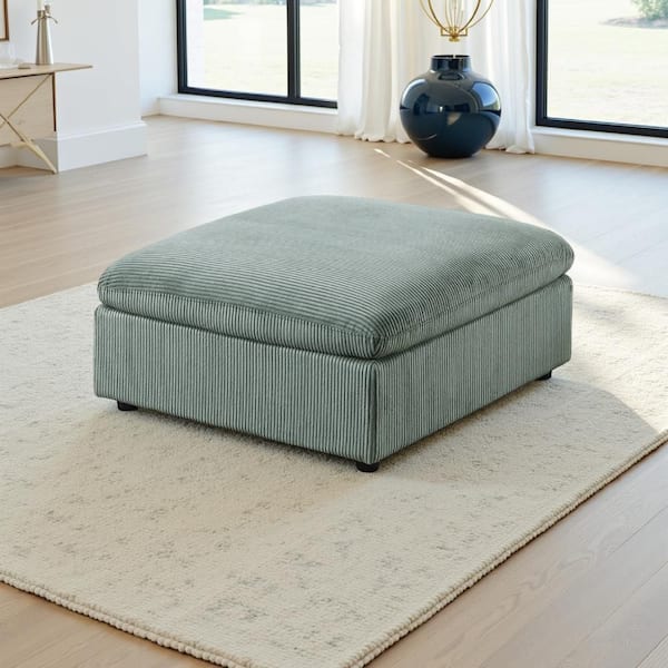Joana Sage Green Corduroy Rectangular Cocktail Small Ottoman