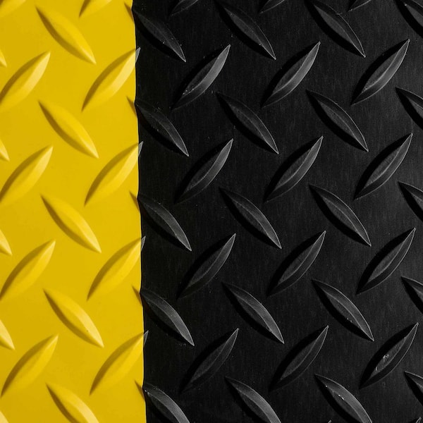 Workforce Black w/Yellow Border 36 in. x 12 ft. Vinyl Diamond Plate Commercial Grade Matting