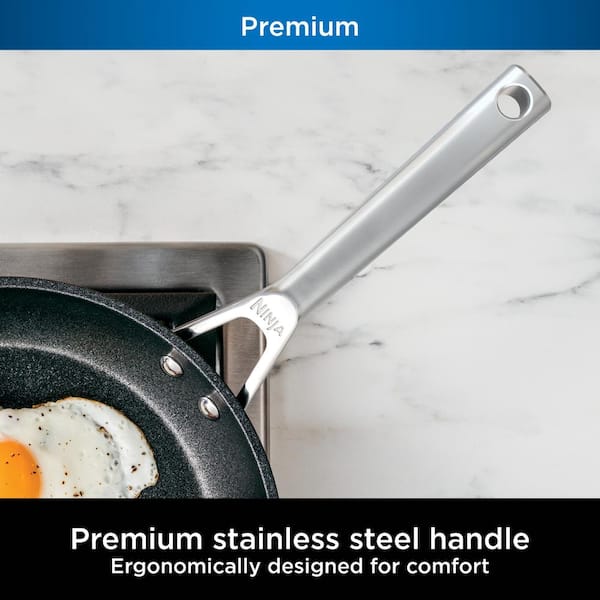 Ninja C60030 Foodi NeverStick Stainless 12-Inch Fry Pan, Polished  Stainless-Steel Exterior, Nonstick, Durable & Oven Safe to 500°F, Silver
