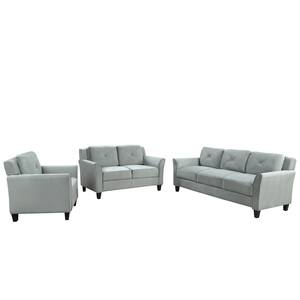 74.8 in. W Flared Arm Polyester Straight Sofa in Gray with Loveseat and Armchair