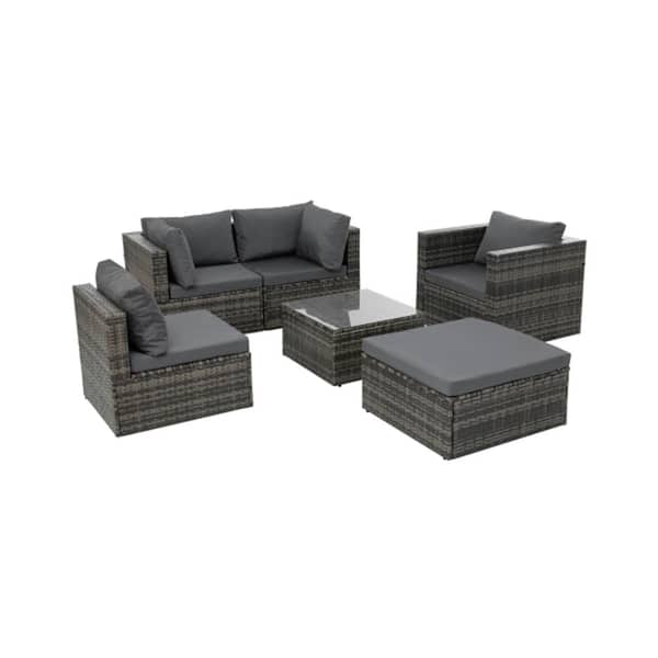 ITOPFOX 6-Pieces Outdoor Patio Dark Gray Seasonal PE Wicker Conversation Set w/Tempered Glass Coffee Table and Dark Gray Cushion