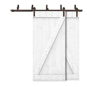 60 in. x 84 in. Z Bar Bypass White Stained Stained Solid Pine Wood Interior Double Sliding Barn Door with Hardware Kit