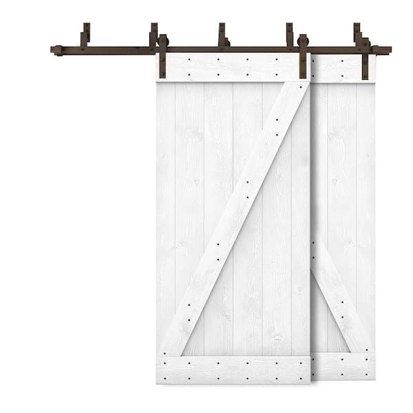 CALHOME 72 in. x 84 in. Z Bar Bypass White Stained Solid Pine Wood Interior Double Sliding Barn Door with Hardware Kit