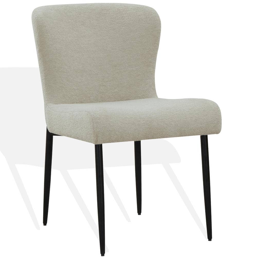 Katlynn Taupe Boucle Upholstered Side Chair with Black Metal Legs