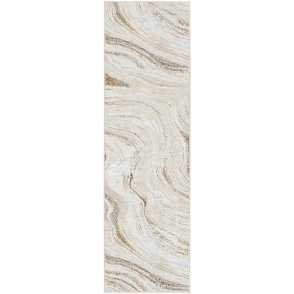 Nourison Glam Grey Gold 2 ft. x 8 ft. Abstract Contemporary Runner Area Rug