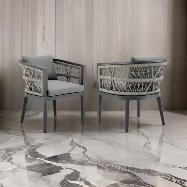 Hosa Gray Aluminum Outdoor Dining Chair with Gray Cushion (Set of 2)