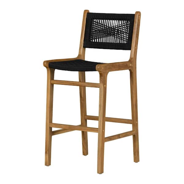 Balka 29 in. Black and Natural Low Back Wood Bar Stool