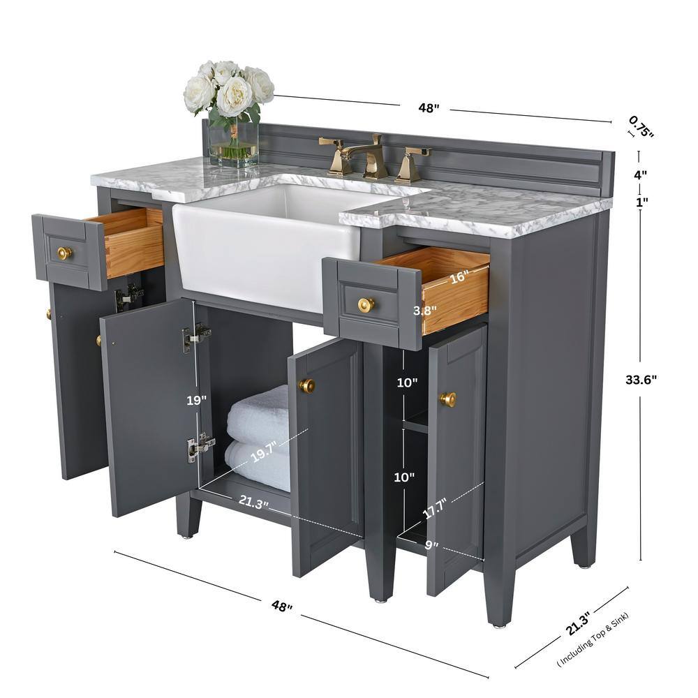 Adeline 48'' Gray Vanity with Marble Top and Gold Hardware