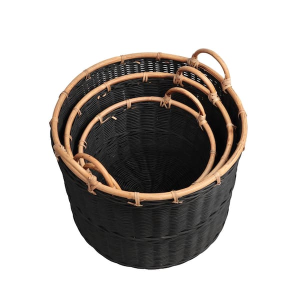 happimess Vista Black 18.11 in. x 17.32 in. Rattan Wicker Nesting