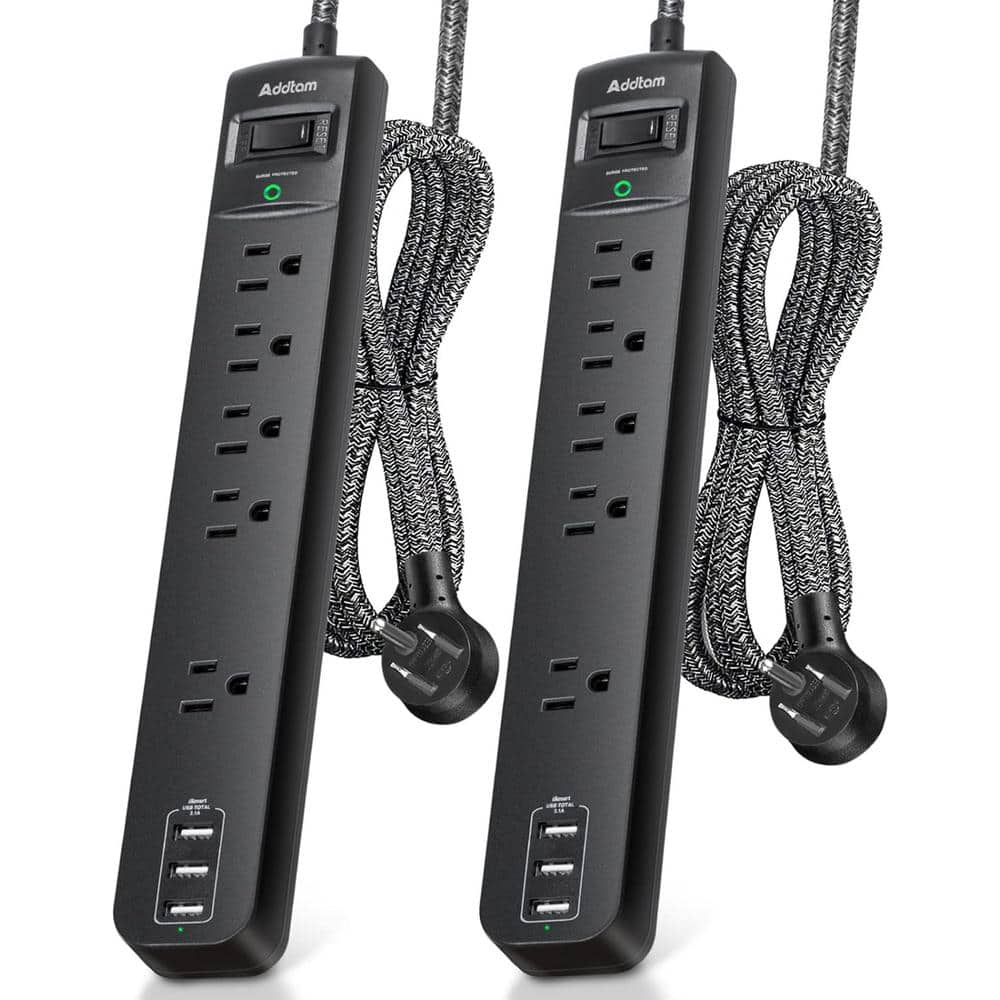 5-Outlet Power Strip Surge Protector with Switch, 3-USB Ports and 15 ft. Braided Extension Cord in Black (2 Packs) price history on PriceWatchPro