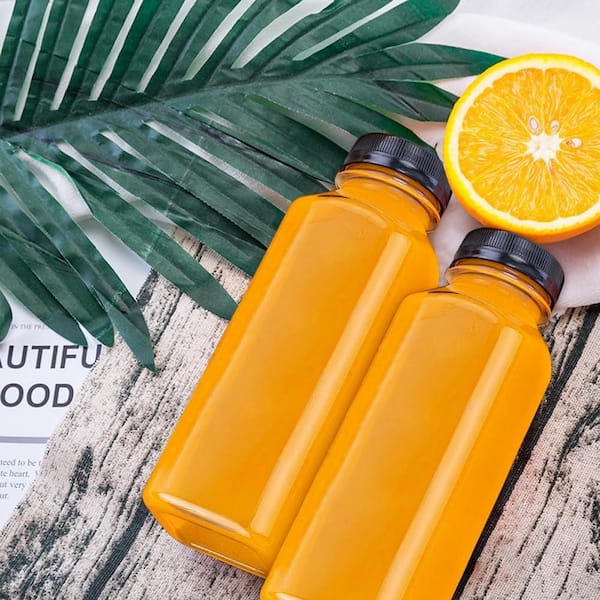 12oz Reusable Plastic Juice Bottles with Tamper Proof Lids 12 Pieces Set for Juicing, Milk, Smoothie, Food Storage